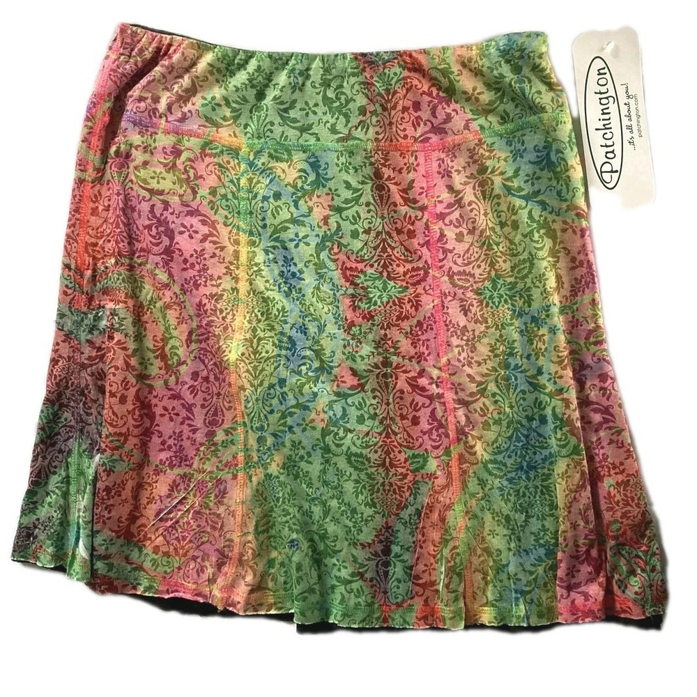 Vtg Patchington Skirt Women XL Pastel Floral Paisley Boho Pull On Stretch NWT
